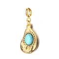 Gold-plated stainless steel teardrop pendant with turquoise stone inlay for jewelry DIY - Papaya Shape Spring Clasp / Cyan
