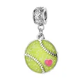 Creative neon green softball dangle charm featuring pink heart for DIY jewelry making - Softball / Heart Hollow Clasp / Bright Silver