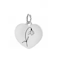 Pendentif cœur en acier inoxydable argenté avec motif de fleur de naissance gravé - Motif Perce-Neige de Janvier / 1 Pièce (Pendentif Seul) / Argent