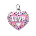 Pink enamel heart-shaped alloy pendant featuring LOVE letters and vibrant colorful dots - Silver Frame Colorful Dots LOVE Heart Style (love2) / 15x15mm