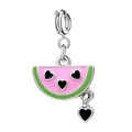 Silver watermelon slice charm with pink enamel and black heart details for DIY bracelet - Watermelon Style (Silver Clasp)