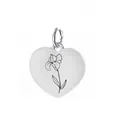 Pendentif cœur en acier inoxydable avec gravure de fleur d'iris porte-bonheur - Motif Iris de Février / 1 Pièce (Pendentif Seul) / Argent