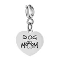 Καρδιοειδές μενταγιόν από ατσάλι με χάραξη Dog Mom και σχέδιο πατούσας - Μαμά Σκύλου (0252)