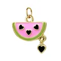 Cute pink and green enamel watermelon slice charm with heart seeds for DIY jewelry - Watermelon Style (Gold Ring)