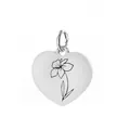 Élégant pendentif en forme de cœur en acier inoxydable avec fleur de naissance - Motif Jonquille de Mars / 1 Pièce (Pendentif Seul) / Argent