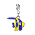 Pendentif poisson tropical en émail bleu et jaune avec œil en cristal pour bijoux DIY - Poisson Tropical (Fermoir en Argent)