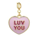Pink heart alloy pendant with 'LUV YOU' text for DIY jewelry making - Gold Clasp Pink Enamel LUV YOU Heart Style (loveyou) / 15x15mm
