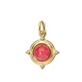 Vintage 18K gold plated titanium steel pendant with round red natural stone - Geometric Round Steel Ring / Red