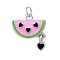 Watermelon slice charm with black heart seeds and small heart pendant for DIY jewelry - Watermelon Style (Silver Ring)