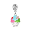 Bunter Emaille-Eisbecher-Anhänger mit glitzernder Schale und lächelndem Gesicht. - Eiscreme mit Kupfer Versilbertem Verschluss