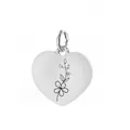 Élégant pendentif cœur en acier inoxydable argenté avec motif floral noir fin - Motif Muguet de Mai / 1 Pièce (Pendentif Seul) / Argent