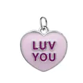 Heart-shaped pink enamel pendant featuring raised 'LUV YOU' letters for DIY jewelry - Silver Frame Pink Enamel LUV YOU Heart Style (loveyou) / 15x15mm