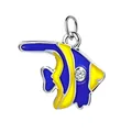 Pendentif en forme de poisson tropical émaillé bleu et jaune avec œil en zircone - Poisson Tropical (Anneau en Argent)