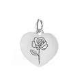 Pendentif cœur en acier inoxydable avec gravure rose pour bijoux et colliers DIY. - Motif Rose de Juin / 1 Pièce (Pendentif Seul) / Argent