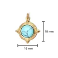 Vintage gold plated titanium steel pendant with round turquoise stone DIY charm accessory - Geometric Round Steel Ring / Cyan