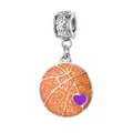 Orange basketball charm pendant with glitter and purple heart for DIY bracelets - Basketball / Heart Hollow Clasp / Orange