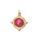 Gold titanium steel round pendant with magenta natural stone for DIY jewelry - Geometric Round Steel Ring / Rose Red