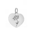 Pendentif cœur en acier inoxydable avec gravure de fleur pour cadeaux personnalisés. - Motif Nénuphar de Juillet / 1 Pièce (Avec Fermoir à Ressort) / Argent