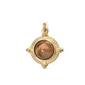 Vintage 18K gold plated titanium steel pendant featuring a round brown natural stone - Geometric Round Steel Ring / Original Color