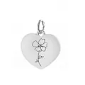 Pendentif cœur en acier inoxydable personnalisé avec fleur de naissance gravée pour bijoux - Motif Coquelicot d'Août / 1 Pièce (Avec Fermoir à Ressort) / Argent