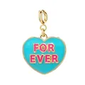 Heart-shaped blue enamel charm featuring pink 'FOR EVER' lettering in gold finish - Gold Clasp Blue Enamel FOR EVER Heart Style (forever) / 15x15mm