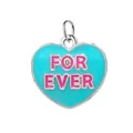 Heart shaped alloy pendant with cyan enamel and pink For Ever lettering for DIY jewelry - Silver Frame Cyan Enamel FOR EVER Heart Style (forever) / 15x15mm
