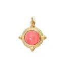 Elegant 18K gold plated titanium steel pendant with a round pink swirled natural stone - Geometric Round Steel Ring / Light Red