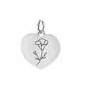 Pendentif cœur en acier inoxydable avec gravure délicate de fleur de naissance - Motif Ipomée de Septembre / 1 Pièce (Avec Fermoir à Ressort) / Argent