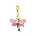 Ciondolo a libellula in smalto rosa e viola con cristalli e chiusura dorata per gioielli fai da te - Stile Libellula (Chiusura in Oro)
