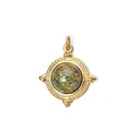 Vintage gold plated titanium steel pendant with natural Unakite stone inlay for DIY - Geometric Round Steel Ring / Yellow-Green