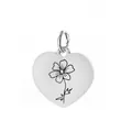 Pendentif en forme de cœur en acier inoxydable avec motif de fleur de naissance gravé. - Motif Cosmos d'Octobre / 1 Pièce (Avec Fermoir à Ressort) / Argent