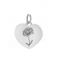 Pendentif coeur personnalisé en acier inoxydable avec motif fleur de naissance gravé - Motif Chrysanthème de Novembre / 1 Pièce (Avec Fermoir à Ressort) / Argent