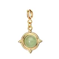 Vintage style 18K gold plated titanium steel pendant with round light green stone - Geometric Round Spring Clasp / Light Green