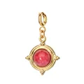 18K Gold Plated Stainless Steel Pendant with Red Natural Stone for DIY Jewelry Making - Geometric Round Spring Clasp / Red