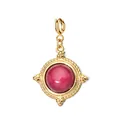 Elegant titanium steel 18K gold plated circular pendant with pink stone for DIY jewelry - Geometric Round Spring Clasp / Rose Red
