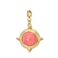 Vintage round 18K gold plated titanium steel pendant with pink marbled stone charm. - Geometric Round Spring Clasp / Light Red