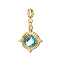 Vintage 18K gold plated titanium steel pendant with light blue faceted gemstone - Geometric Round Spring Clasp / Light Blue