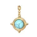 Vintage 18K gold plated stainless steel turquoise pendant for DIY jewelry - Geometric Round Spring Clasp / Cyan