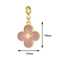 Detailed dimension view of pink enamel clover pendant charm with gold star design - Flower with Spring Clasp / 18mmx15mm