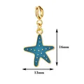 Detailed size view of blue enamel starfish DIY charm pendant with 18K gold plating - Blue Sea Star with Spring Clasp / 16mmx13mm