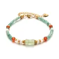 Natural stone beaded bracelet featuring bamboo-shaped bead and gold heart charm - Green Agate Bamboo Shape and Pearl Style (DSC_5617)