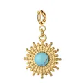 Colgante de sol en acero inoxidable dorado con incrustación de piedra turquesa azul - Spring Clasp Style / Azul (Textura Turquesa)