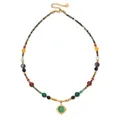 Bohemian vintage agate and tiger eye beaded necklace with a round green stone pendant. - Agate Tiger Eye Green Pendant (DSC_5663)