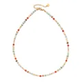 Elegant colorful natural stone beaded choker necklace with gold-plated extender chain - Stainless Steel Blue Beige Brown Beads (DSC_5662)
