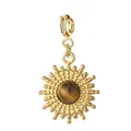 Colgante de sol de acero inoxidable dorado con incrustación de piedra natural ojo de tigre - Spring Clasp Style / Marrón (Ojo de tigre)