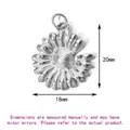 Macro view showing 18mm by 20mm dimensions of the polished silver daisy pendant - Chrysanthemum / Plain Ring