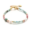 Handmade colorful natural stone beaded bracelet with white pearl and gold metal accents - Square Green Stone Pink-Blue Style (DSC_5618)