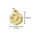 Detailed view of 18K gold plated stainless steel sunflower pendant, 18mm x 15mm - Daisy / Plain Ring