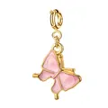Elegant pink enamel butterfly charm pendant in 18K gold plated stainless steel - Butterfly Style (3-1)