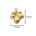 Detail view of 18K gold plated leaf pendant with 14mm by 15mm measurement annotations - Lotus Leaf / Plain Ring